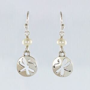 Far Fetched Dragonfly Cutout Earrings Swarovski Pearl 925 Sterling Silver